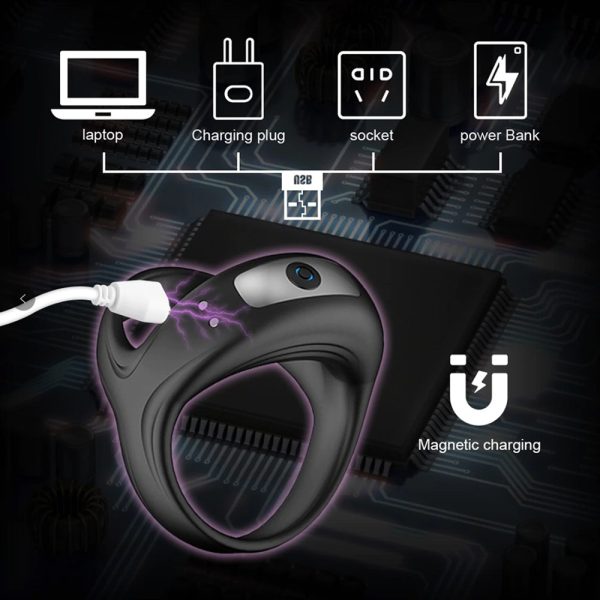 Inel Vibrator, Ring Erotic, MENZ®, 10 moduri de vibrare, silicon, incarcator magnetic, IPX7 waterproof, negru - imagine 3