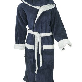 Halat baie barbati, Gold, model STM, bumbac, buzunare, gluga, lung, bleumarin/gri