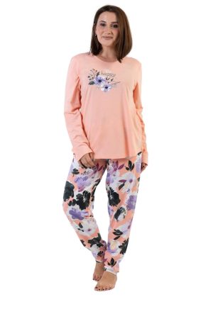 Pijamale dama, Vienetta, Coral Flow, bumbac, corai/lila