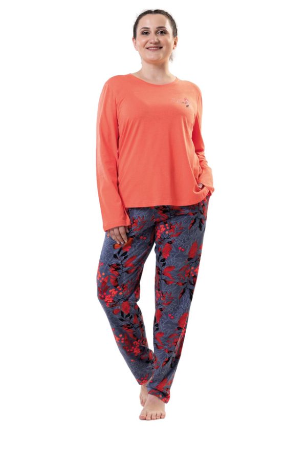 Pijamale dama, Vienetta, Orange Flow D, bumbac, buzunare, portocaliu/gri