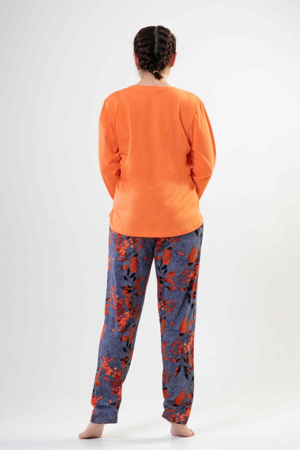 Pijamale dama, Vienetta, Orange Flow D, bumbac, buzunare, portocaliu/gri - imagine 2