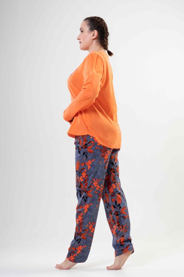 Pijamale dama, Vienetta, Orange Flow D, bumbac, buzunare, portocaliu/gri - imagine 4