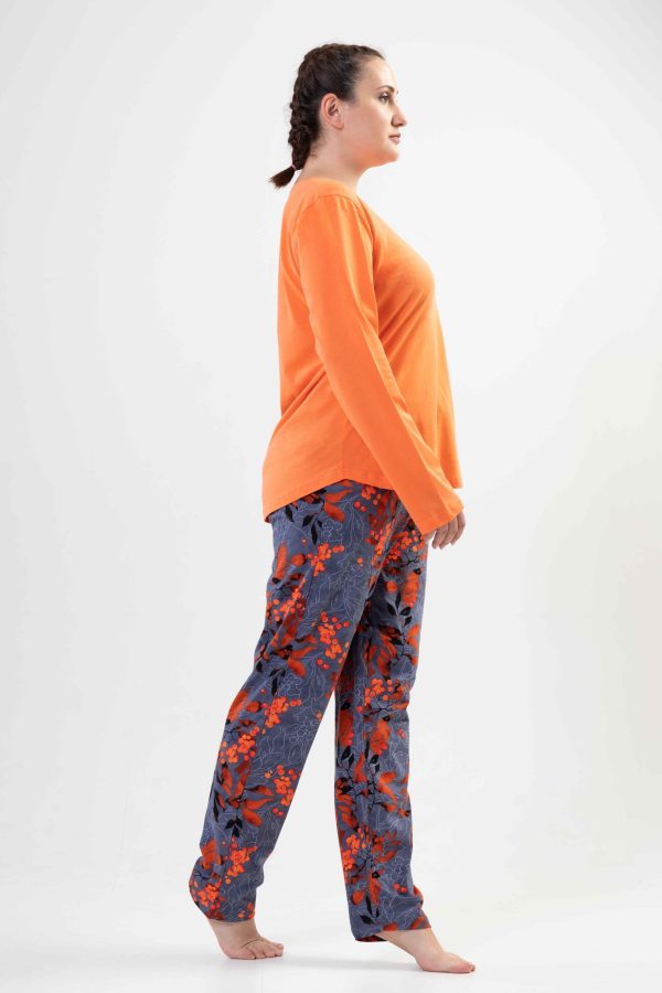 Pijamale dama, Vienetta, Orange Flow D, bumbac, buzunare, portocaliu/gri - imagine 3