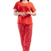 jamale dama, Vienetta, Valley, bumbac, pantaloni lungi, maneca scurta, rosu