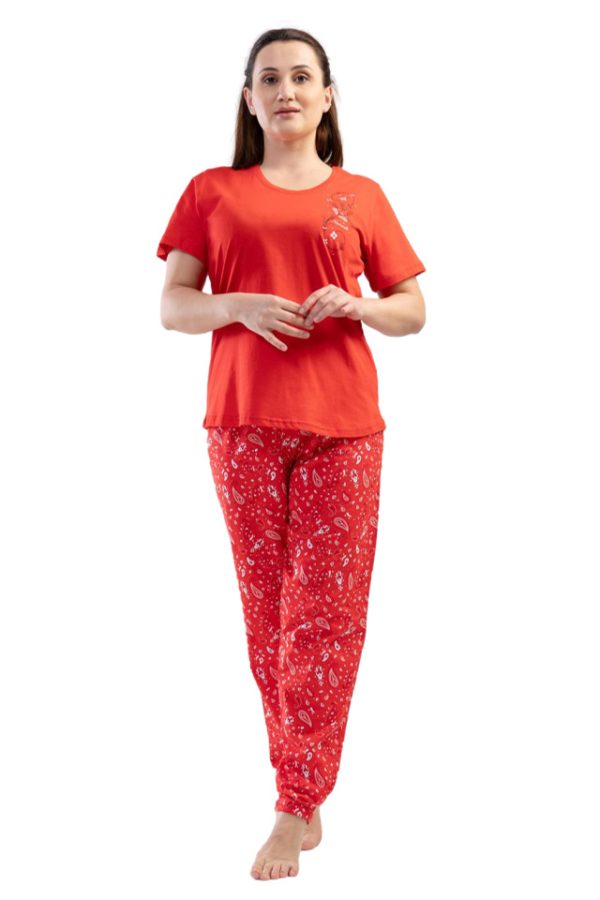 jamale dama, Vienetta, Valley, bumbac, pantaloni lungi, maneca scurta, rosu