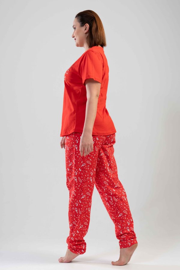 jamale dama, Vienetta, Valley, bumbac, pantaloni lungi, maneca scurta, rosu - imagine 3