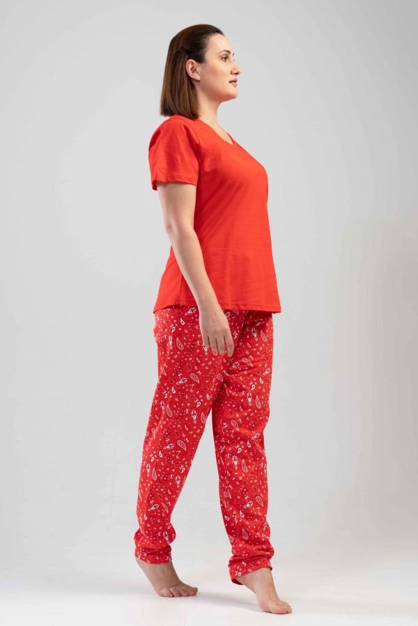 jamale dama, Vienetta, Valley, bumbac, pantaloni lungi, maneca scurta, rosu - imagine 4