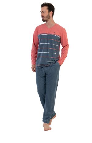 Pijamale barbati, Gazzaz by Vienetta, model Clark II, buzunare, corai/gri
