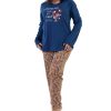Pijamale dama, Vienetta, Follow You Soul, bumbac, imprimeu floral, bleumarin/corai,