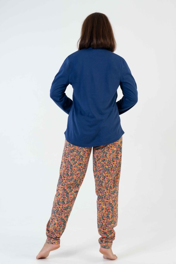 Pijamale dama, Vienetta, Follow You Soul, bumbac, imprimeu floral, bleumarin/corai, - imagine 2