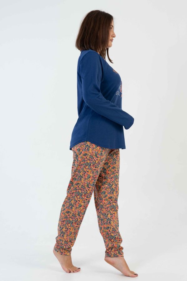Pijamale dama, Vienetta, Follow You Soul, bumbac, imprimeu floral, bleumarin/corai, - imagine 3