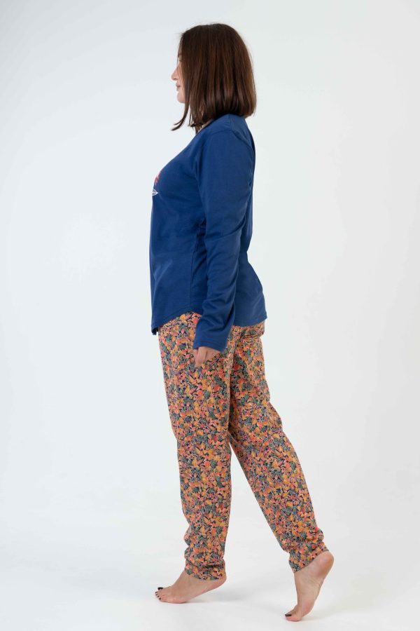 Pijamale dama, Vienetta, Follow You Soul, bumbac, imprimeu floral, bleumarin/corai, - imagine 4
