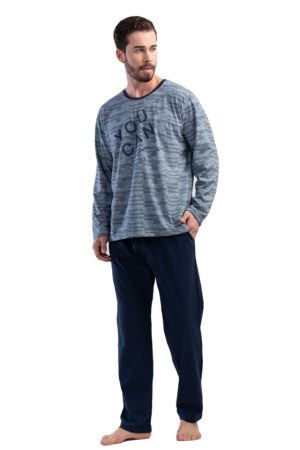 Pijamale barbati Gazzaz by Vienetta, You Can Do, gri deschis/bleumarin