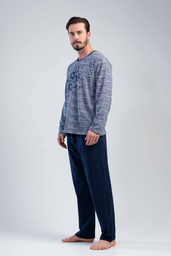 Pijamale barbati Gazzaz by Vienetta, You Can Do, gri deschis/bleumarin - imagine 3
