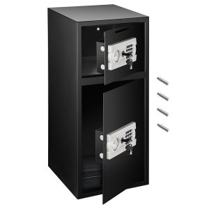 Seif din otel cu inchidere electronica, MENZ®, 2 chei, cifru, 75 cm x 35 xm x 35 cm, 2 incaperi, negru