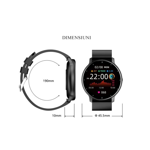 Ceas Smartwatch si bratara fitness, MENZ® , model MNZ14683, Notificari Apeluri/SMS/Social Media, monitorizare activitati fizice, somn, ritm cardiac, pedometru, player, rezistent la apa IP67, negru - imagine 7