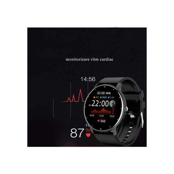 Ceas Smartwatch si bratara fitness, MENZ® , model MNZ14683, Notificari Apeluri/SMS/Social Media, monitorizare activitati fizice, somn, ritm cardiac, pedometru, player, rezistent la apa IP67, negru - imagine 9