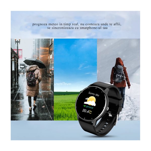 Ceas Smartwatch si bratara fitness, MENZ® , model MNZ14683, Notificari Apeluri/SMS/Social Media, monitorizare activitati fizice, somn, ritm cardiac, pedometru, player, rezistent la apa IP67, negru - imagine 10