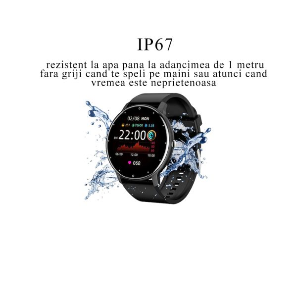 Ceas Smartwatch si bratara fitness, MENZ® , model MNZ14683, Notificari Apeluri/SMS/Social Media, monitorizare activitati fizice, somn, ritm cardiac, pedometru, player, rezistent la apa IP67, negru - imagine 12