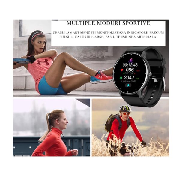 Ceas Smartwatch si bratara fitness, MENZ® , model MNZ14683, Notificari Apeluri/SMS/Social Media, monitorizare activitati fizice, somn, ritm cardiac, pedometru, player, rezistent la apa IP67, negru - imagine 14