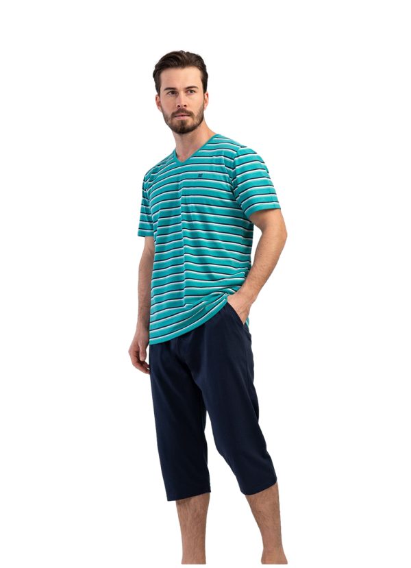 Pijama Barbati, Vienetta Man, model M line, buzunare, verde/bleumarin