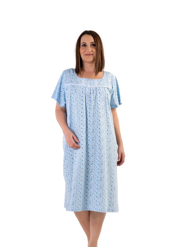 Camasa de noapte, dama, Vienetta, model Selly S, bumbac, maneca scurta, albastru