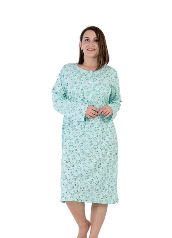 Camasa de noapte, dama, Vienetta, model Celly, bumbac, maneca lunga, verde