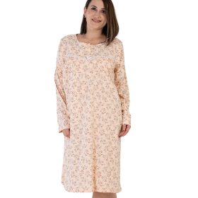 Camasa de noapte, dama, Vienetta, model Celly, bumbac, maneca lunga, portocaliu deschis