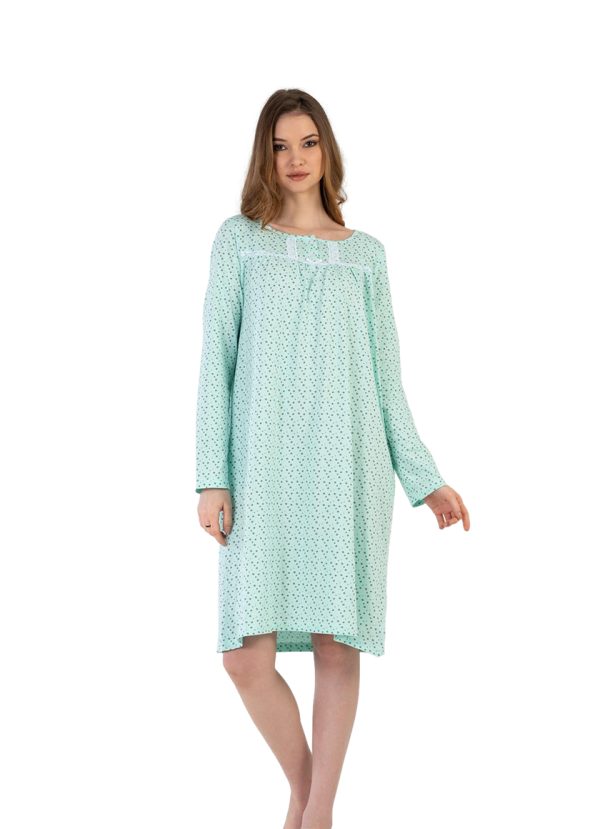 Camasa de noapte, dama, Vienetta, model Jelly, maneci lungi, bumbac, verde