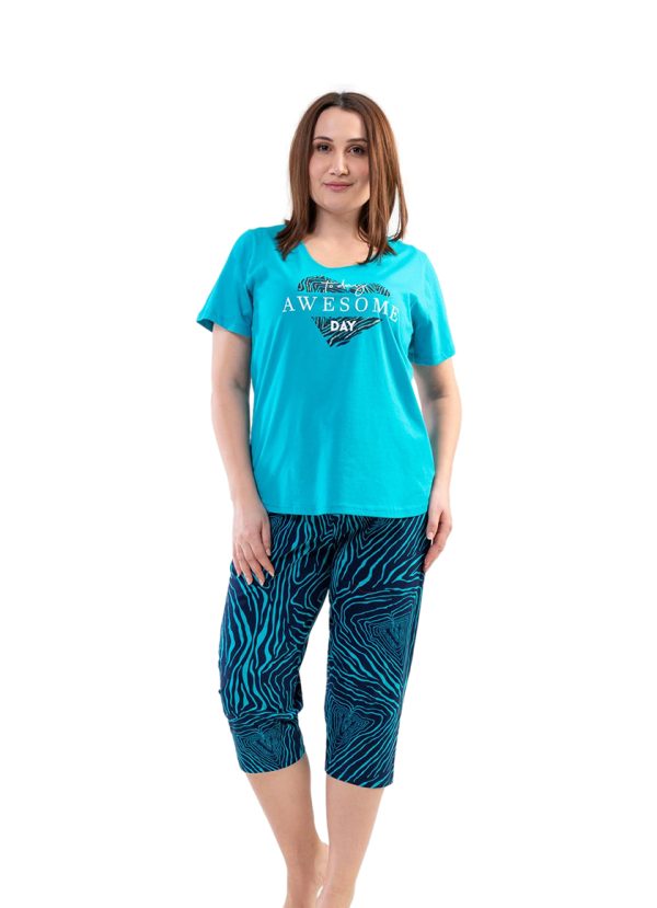 Pijamale dama Vienetta, Awesome Day, bumbac, turcoaz
