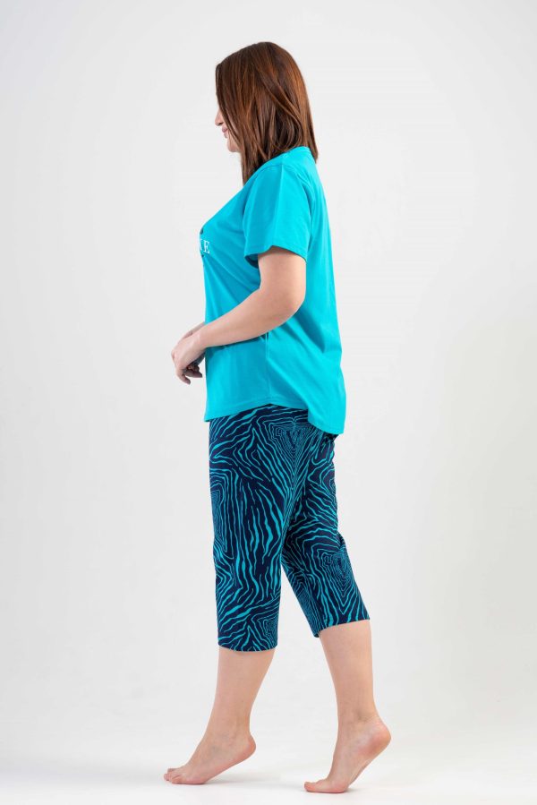 Pijamale dama Vienetta, Awesome Day, bumbac, turcoaz - imagine 3