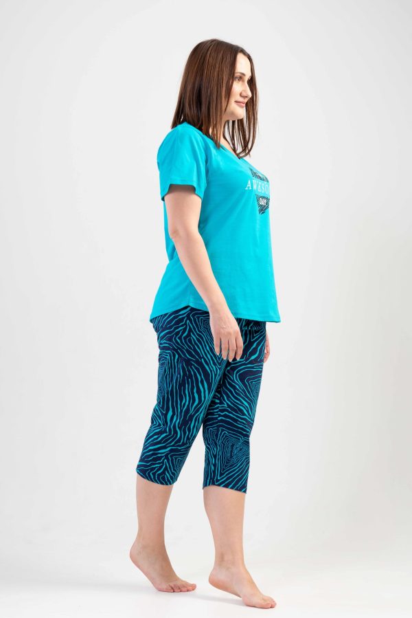 Pijamale dama Vienetta, Awesome Day, bumbac, turcoaz - imagine 4