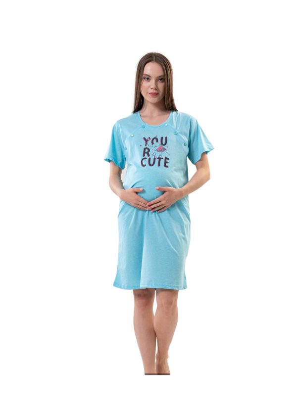 Camasa alaptat, Vienetta, You r Cute, pentru mamici, bumbac, orificii laterale pentru alaptat incheiate cu nasturi, albastru
