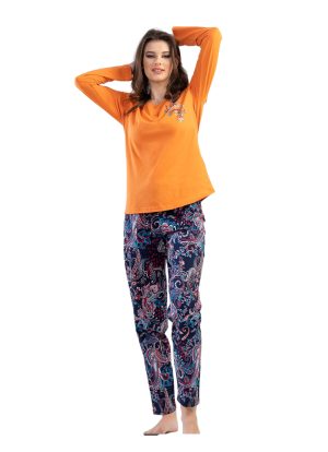 Pijamale dama, Vienetta, Your Feel, bumbac, 2 nasturi, portocaliu caisa
