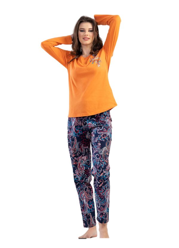 Pijamale dama, Vienetta, Your Feel, bumbac, 2 nasturi, portocaliu caisa