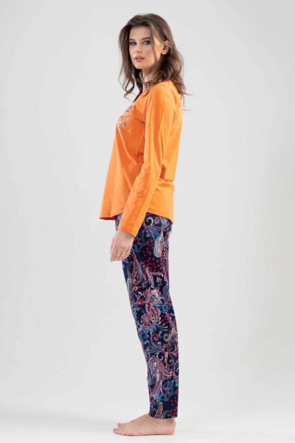 Pijamale dama, Vienetta, Your Feel, bumbac, 2 nasturi, portocaliu caisa - imagine 4