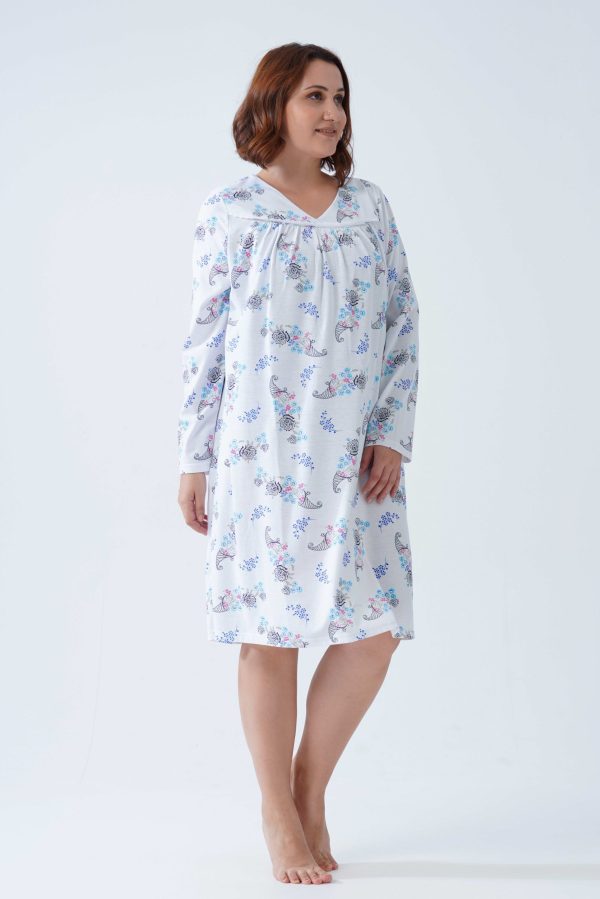 Camasa de noapte Vienetta, Rosse Flowers, bumbac, alb/albastru - imagine 4