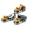 Set 3 masinute de santier, MENZ®, model 3 inginery, camion cu remorca, excavator si betoniera, pullback, galben