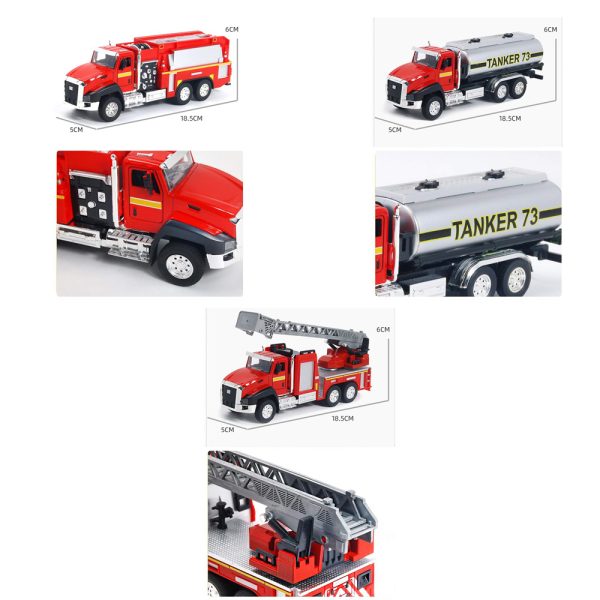 Set 3 camioane, MENZ®, model 3 autospeciale, 3 camioane diferite cu functii unice, pullback, usile se deschid, rosu - imagine 7