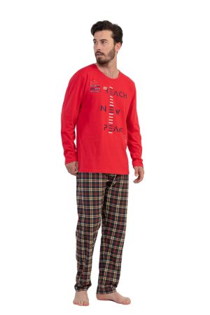 Pijamale Barbati, Gazzaz by Vienetta, model Reach New, bumbac, bleumarin/rosu