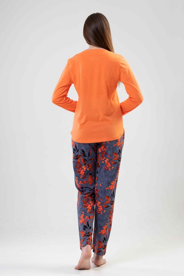 Pijamale dama, Vienetta, Orange Flow, bumbac, buzunare, portocaliu/gri - imagine 2