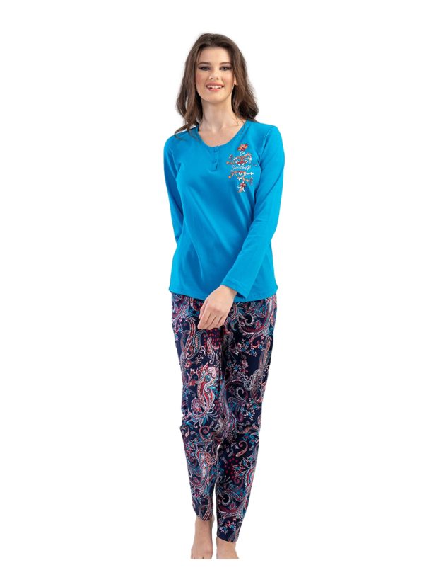 Pijamale dama, Vienetta, Your Feel, bumbac, 2 nasturi, albastru