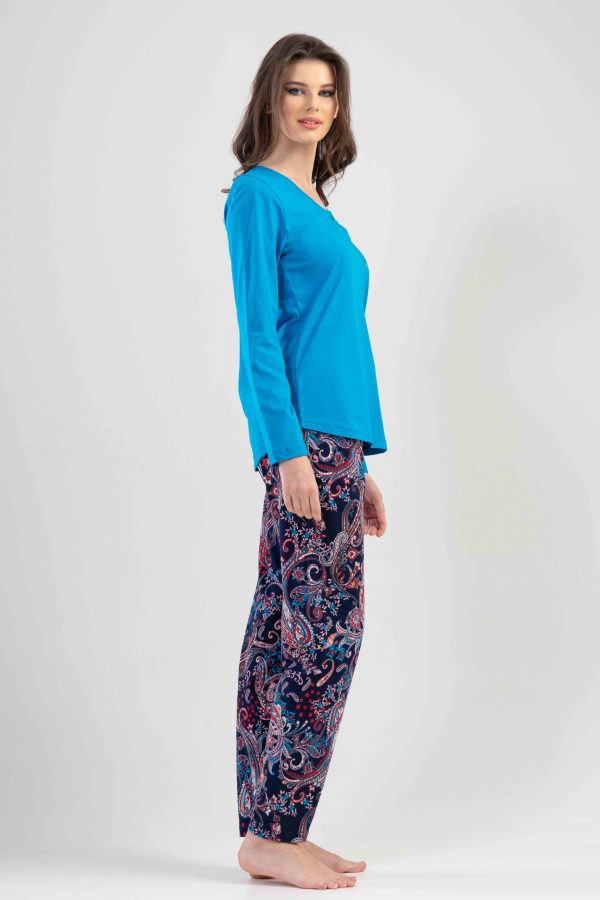 Pijamale dama, Vienetta, Your Feel, bumbac, 2 nasturi, albastru - imagine 3