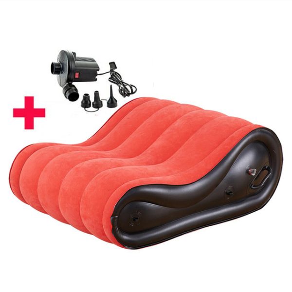 Set fotoliu gonflabil si pompa electrica MENZ®, SofaBedMenz, pentru  cupluri, adulti, diverse activitati, 94 x 74 x 37 cm, rosu/negru