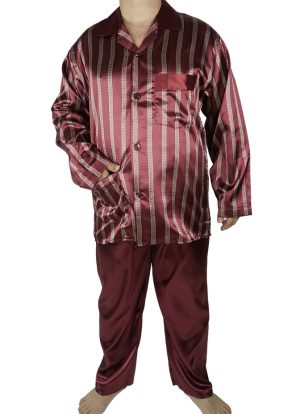 Pijamale barbati 3 piese, MENZ®, model Best Ista, satin, nasturi, buzunare, guler, visiniu