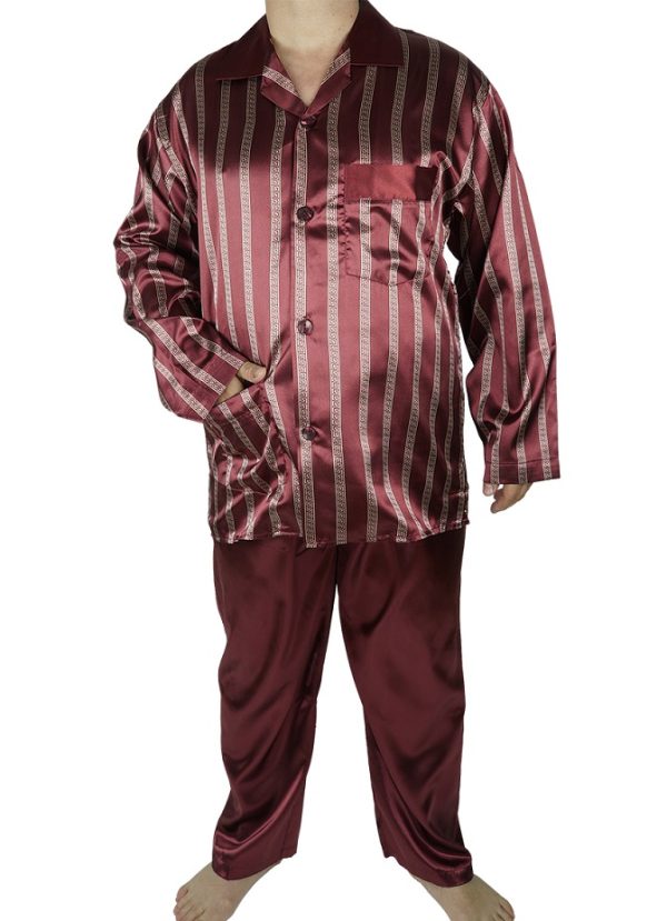 Pijamale barbati 3 piese, MENZ®, model Best Ista, satin, nasturi, buzunare, guler, visiniu