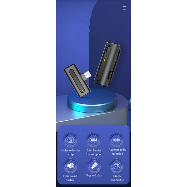 Set 2 lavaliere profesionale wireless, MENZ®, Android, plug & play, 30 m raza de actiune, 10h durata baterie, negru - imagine 12