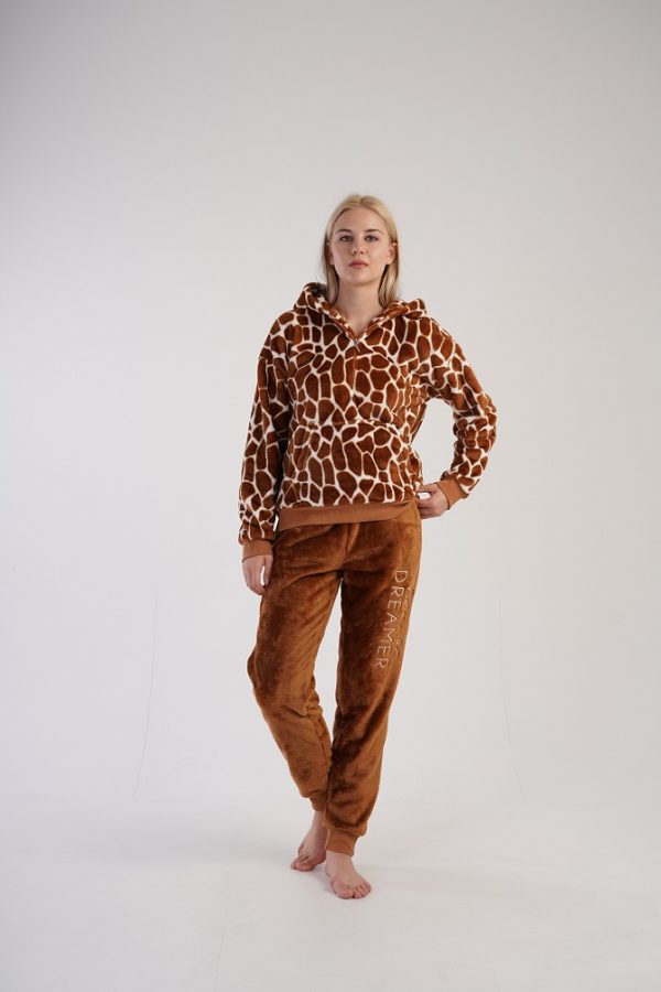 Compleu de casa cocolino, Vienetta, Soft & Pure, model Born a Dreamer, mansete, buzunare, gluga, germoar, caramiziu - imagine 3
