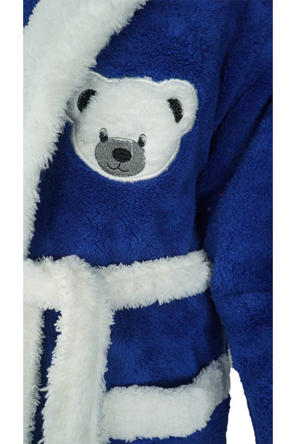 Halat baie, dama, model Bear Blue, buzunar, cocolino, gluga, albastru/alb - imagine 3