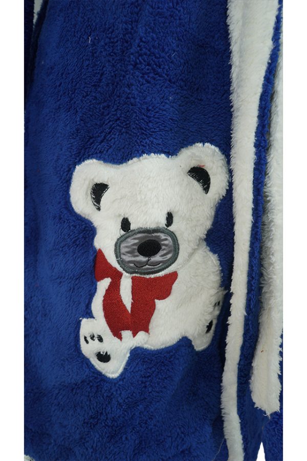 Halat baie, dama, model Bear Blue, buzunar, cocolino, gluga, albastru/alb - imagine 4